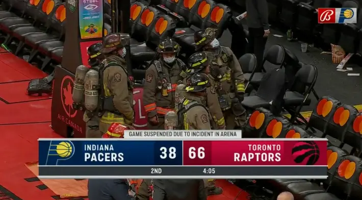 L'incendio che ha fatto sospendere Raptors Vs Pacers