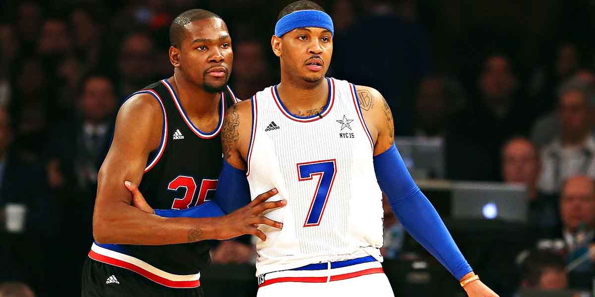 Kevin Durant in marcatura su Carmelo Anthony durante l'All-Star Game 2015 a New York