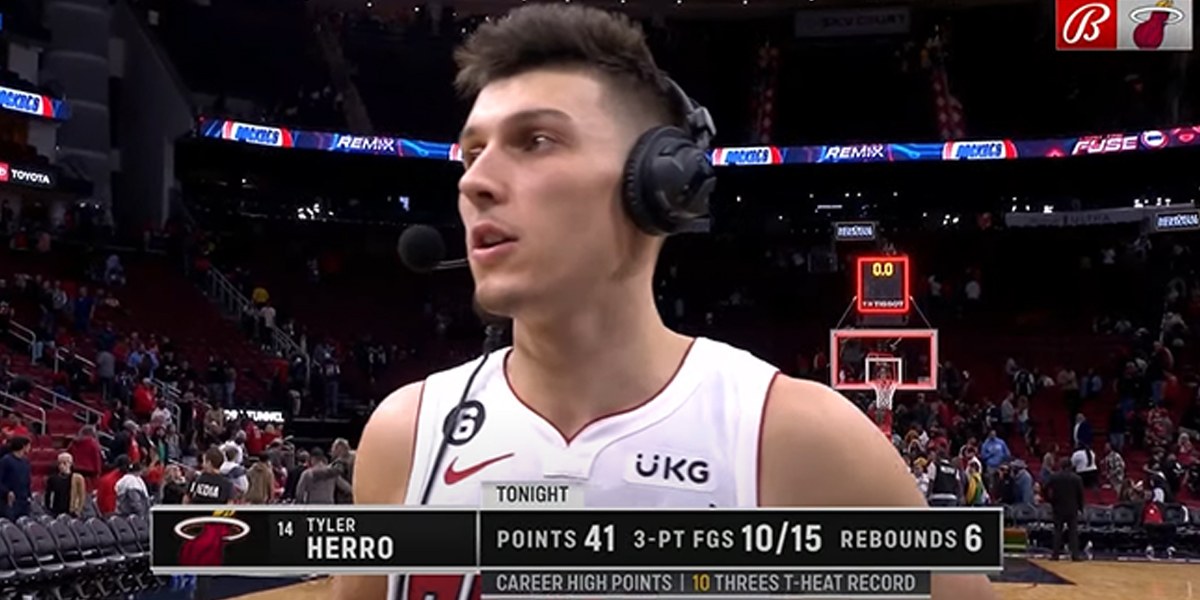 Tyler Herro durante un'intervista post partita