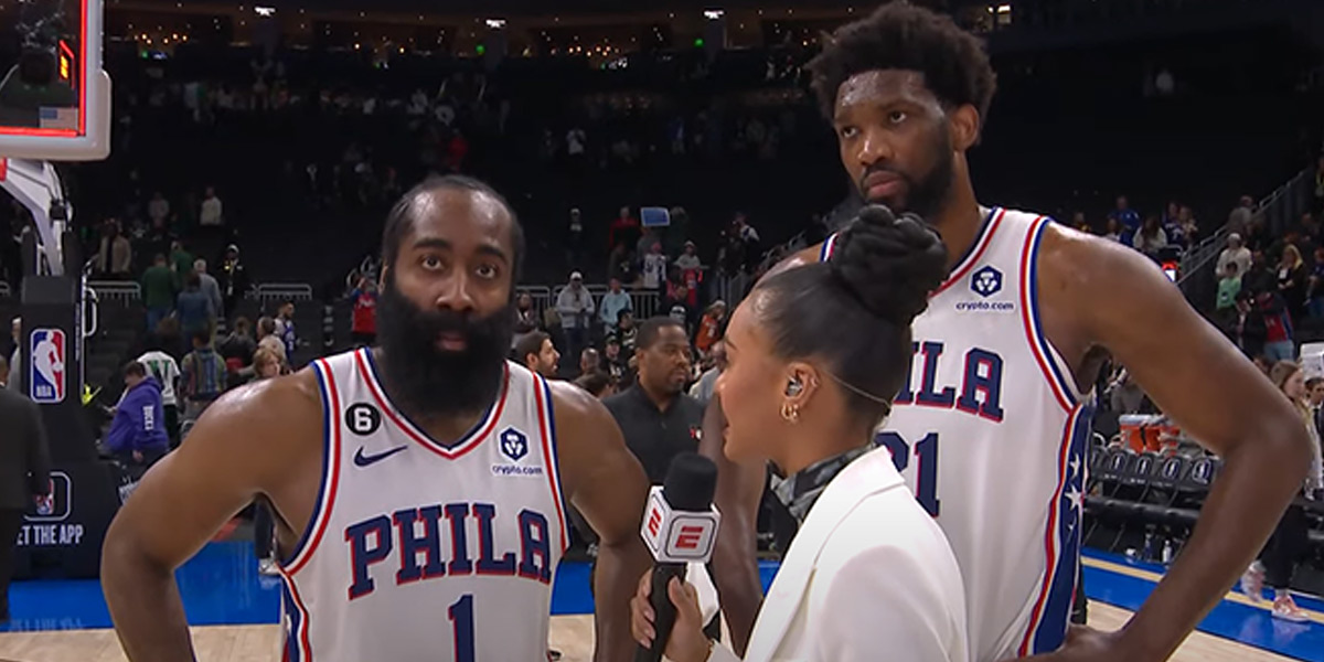 Harden ed Embiid durante un'intervista