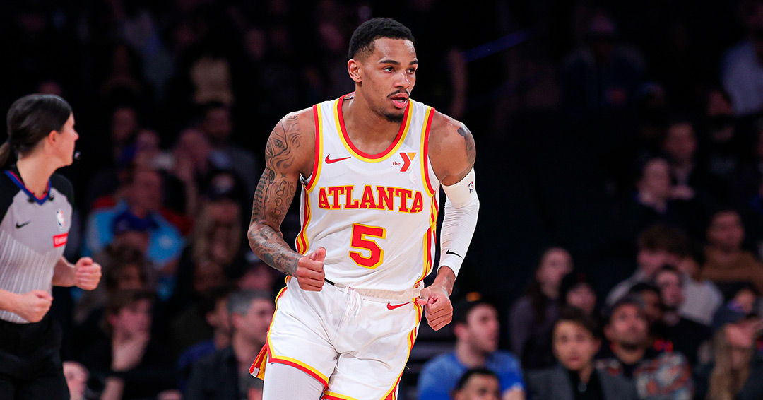 Dejounte Murray con la maglia degli Atlanta Hawks nella stagione regolare 2023/24