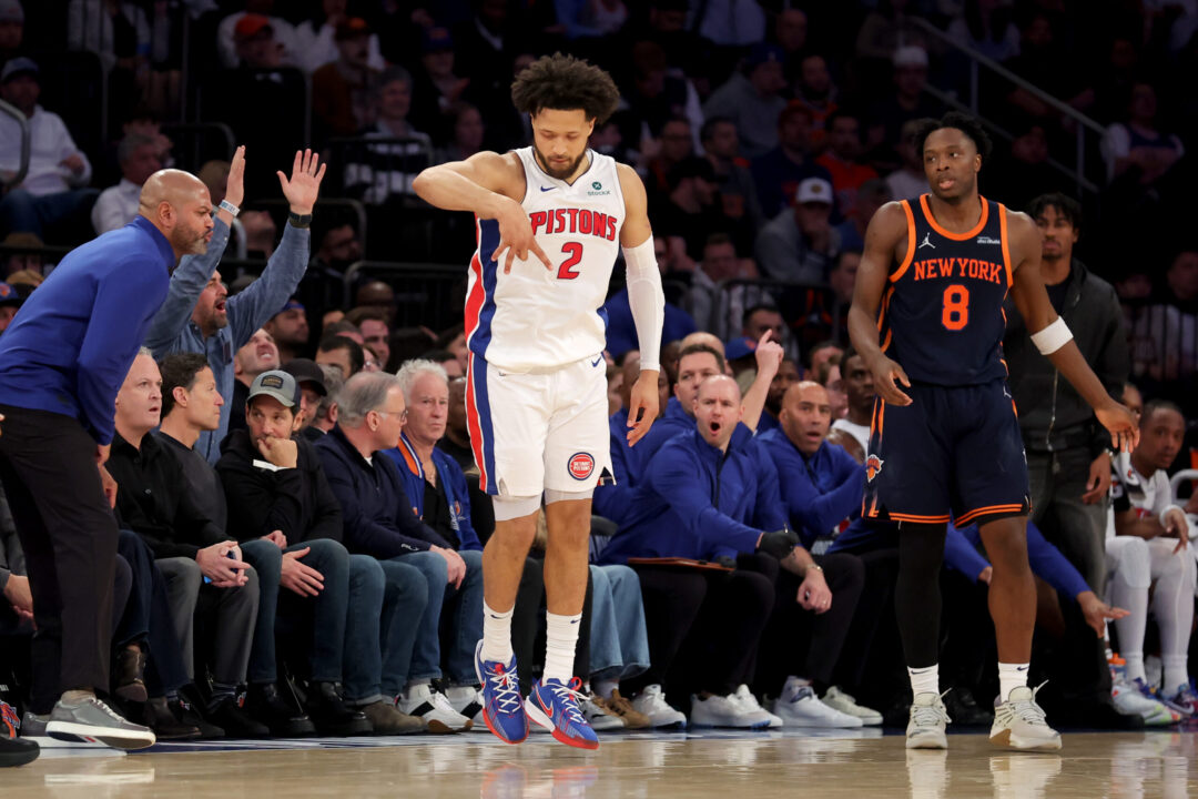 Cade Cunningham esulta in Gara-2 dei Playoff tra Detroit Pistons e New York Knicks