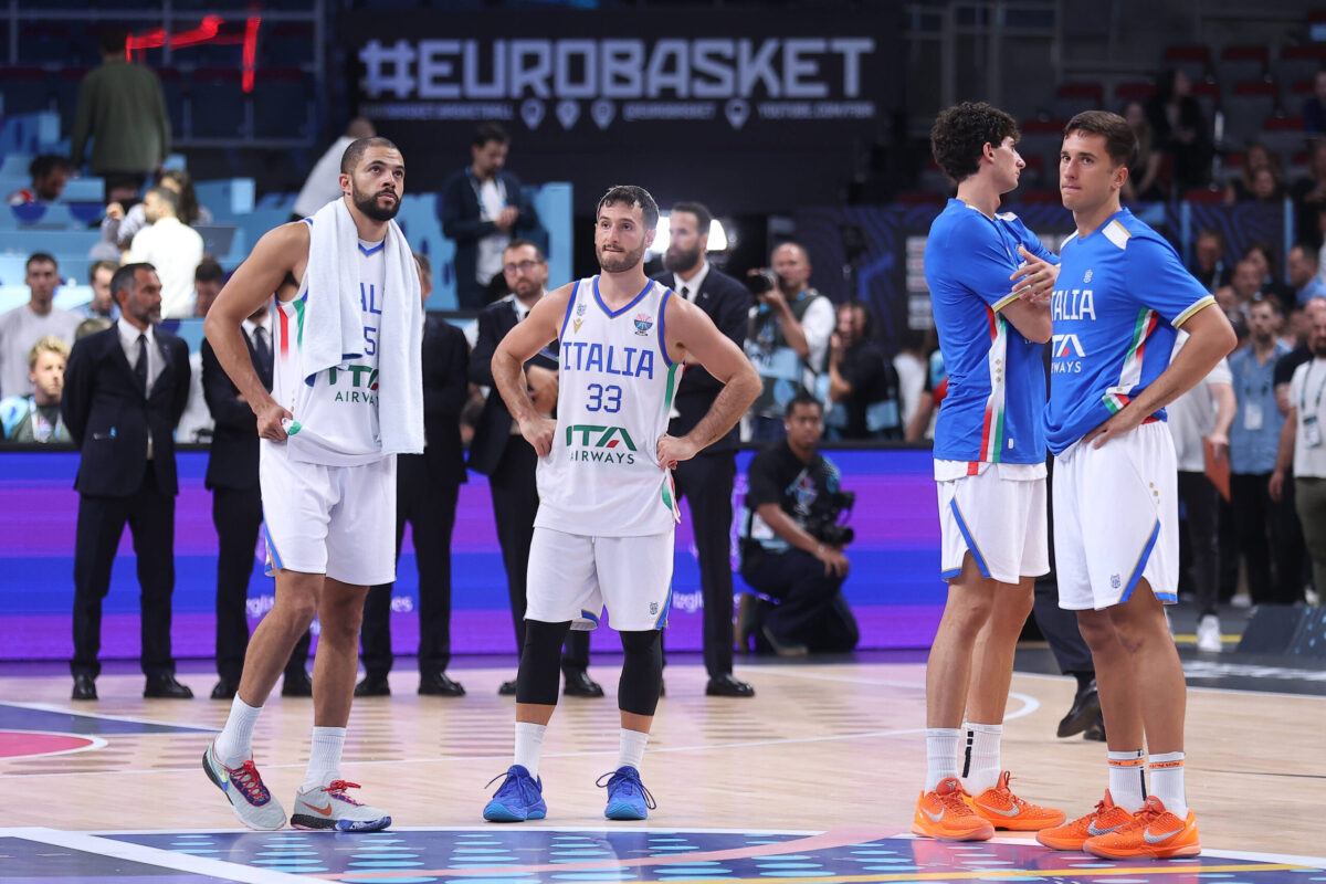 Darius Thompson, Marco Spissu, Gabriele Procida e Matteo Spagnolo con la maglia dell'Italbasket a EuroBasket 2025