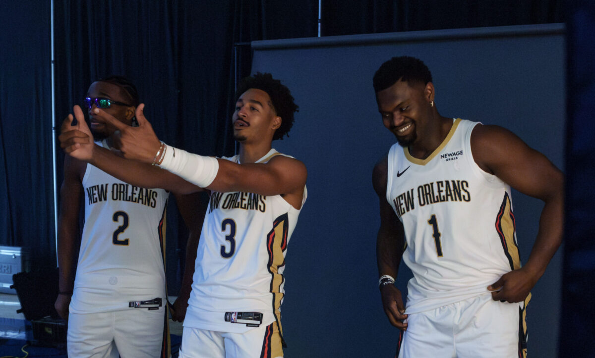 Jordan Poole e Zion Williamson al media day New Orleans Pelicans