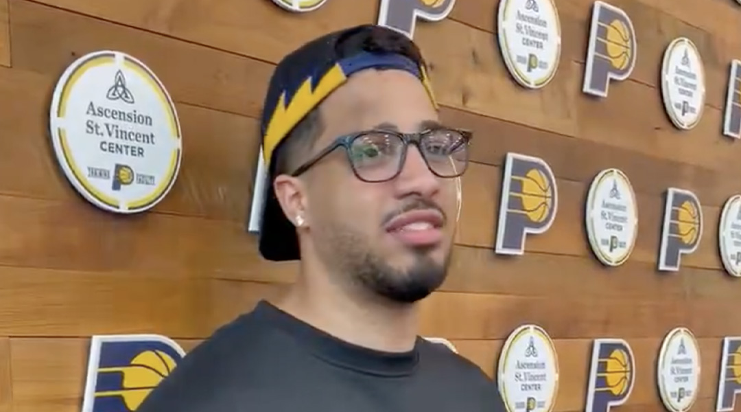 Tyrese Haliburton durante l'exit interview degli Indiana Pacers