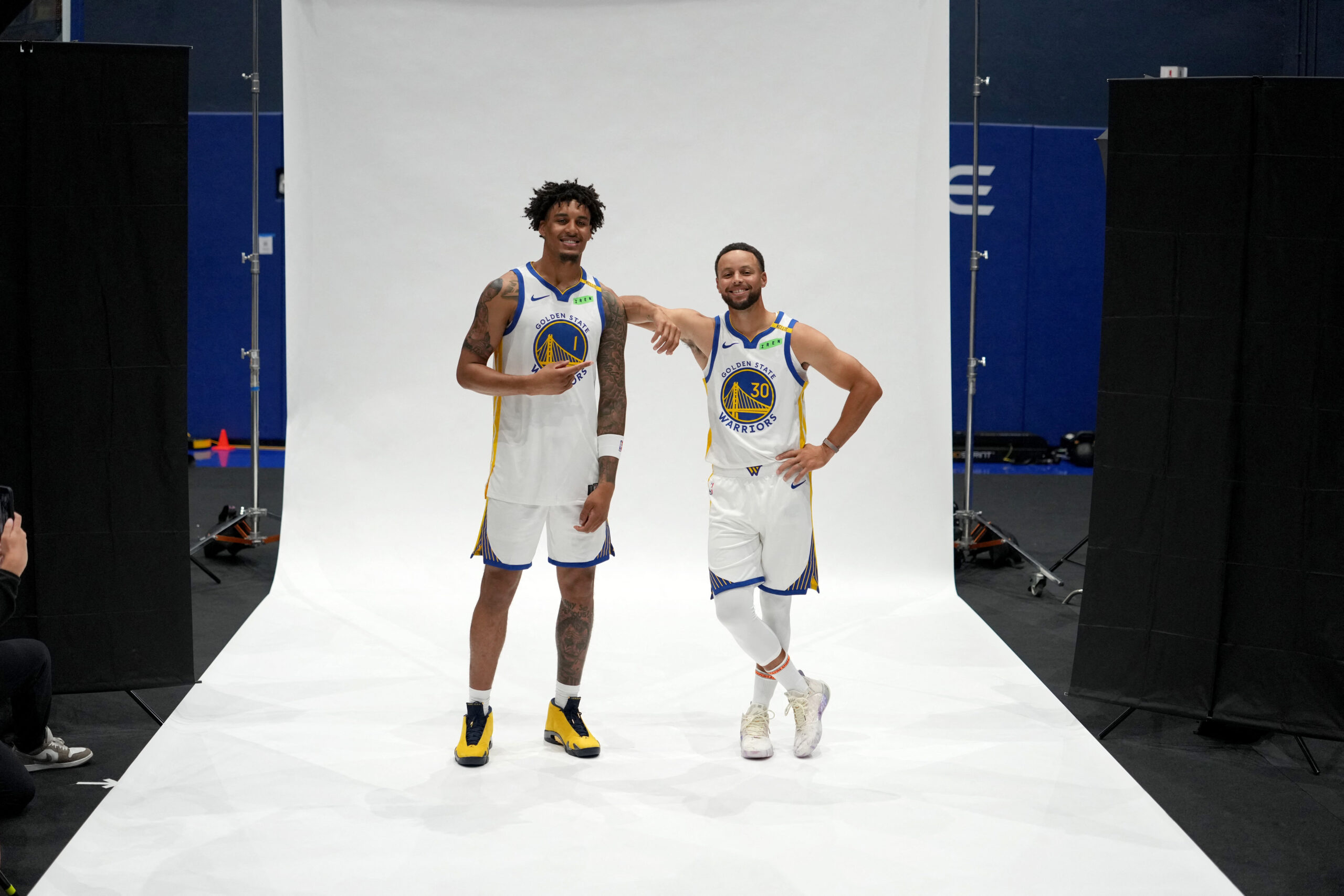 Yaxel Lendeborg and Stephen Curry